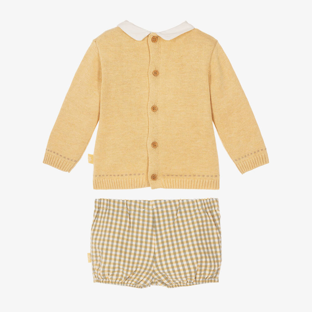 Tutto Piccolo-Boys Yellow Sweater & Green Check Shorts Set | Childrensalon