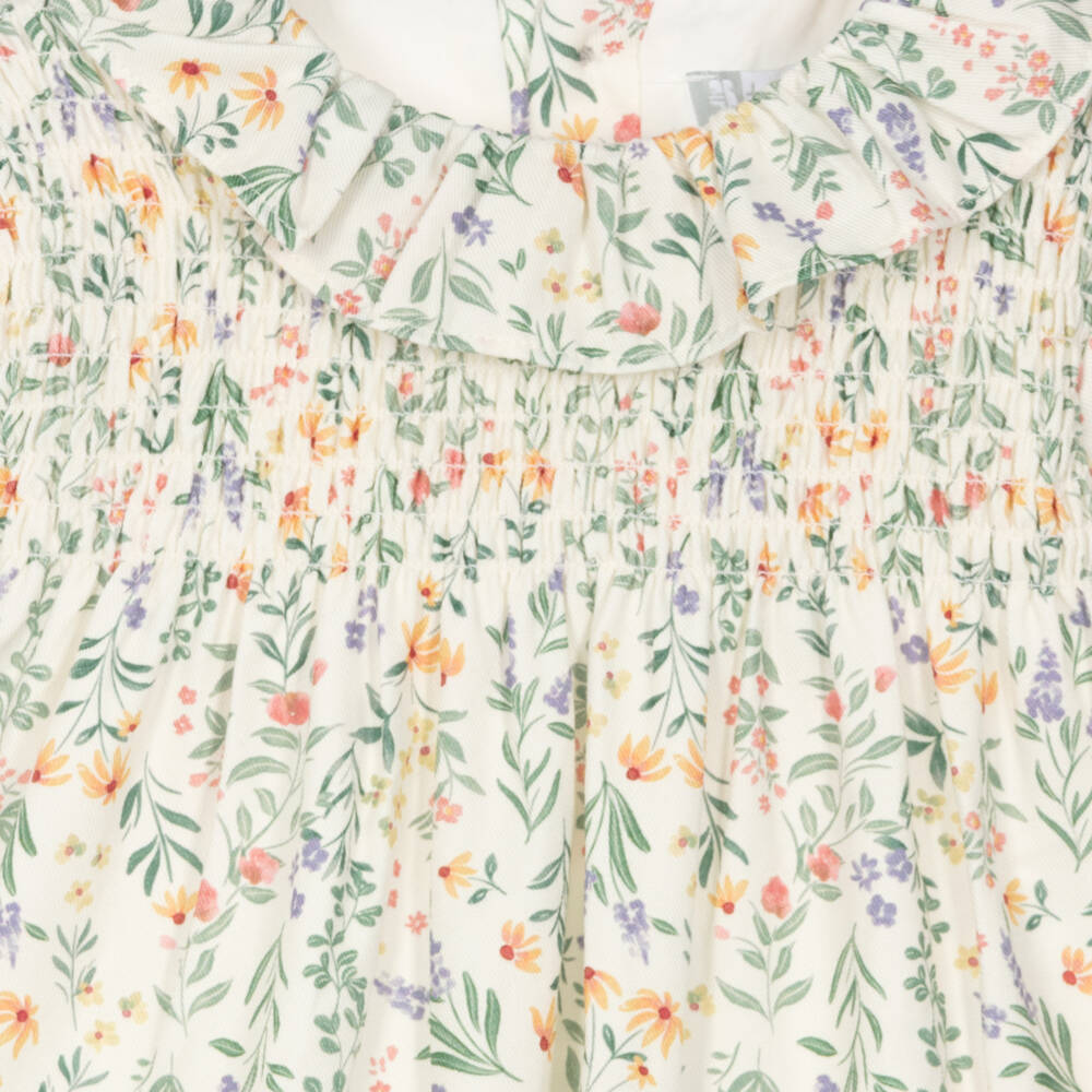 Tutto Piccolo-طقم فستان وكولون بنقشة ورود لون أخضر وعاجي للبنات الرضع | Childrensalon