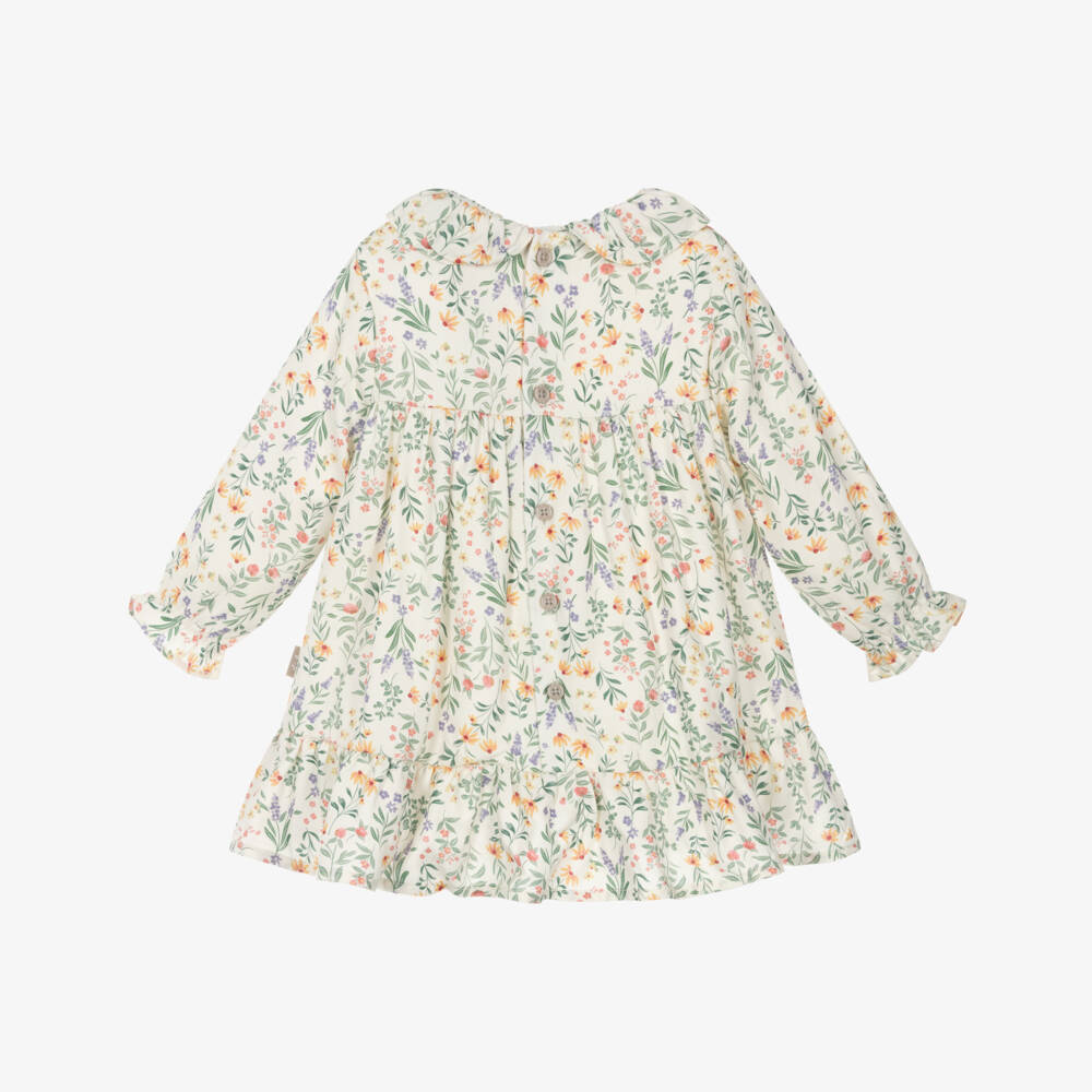 Tutto Piccolo-طقم فستان وكولون بنقشة ورود لون أخضر وعاجي للبنات الرضع | Childrensalon