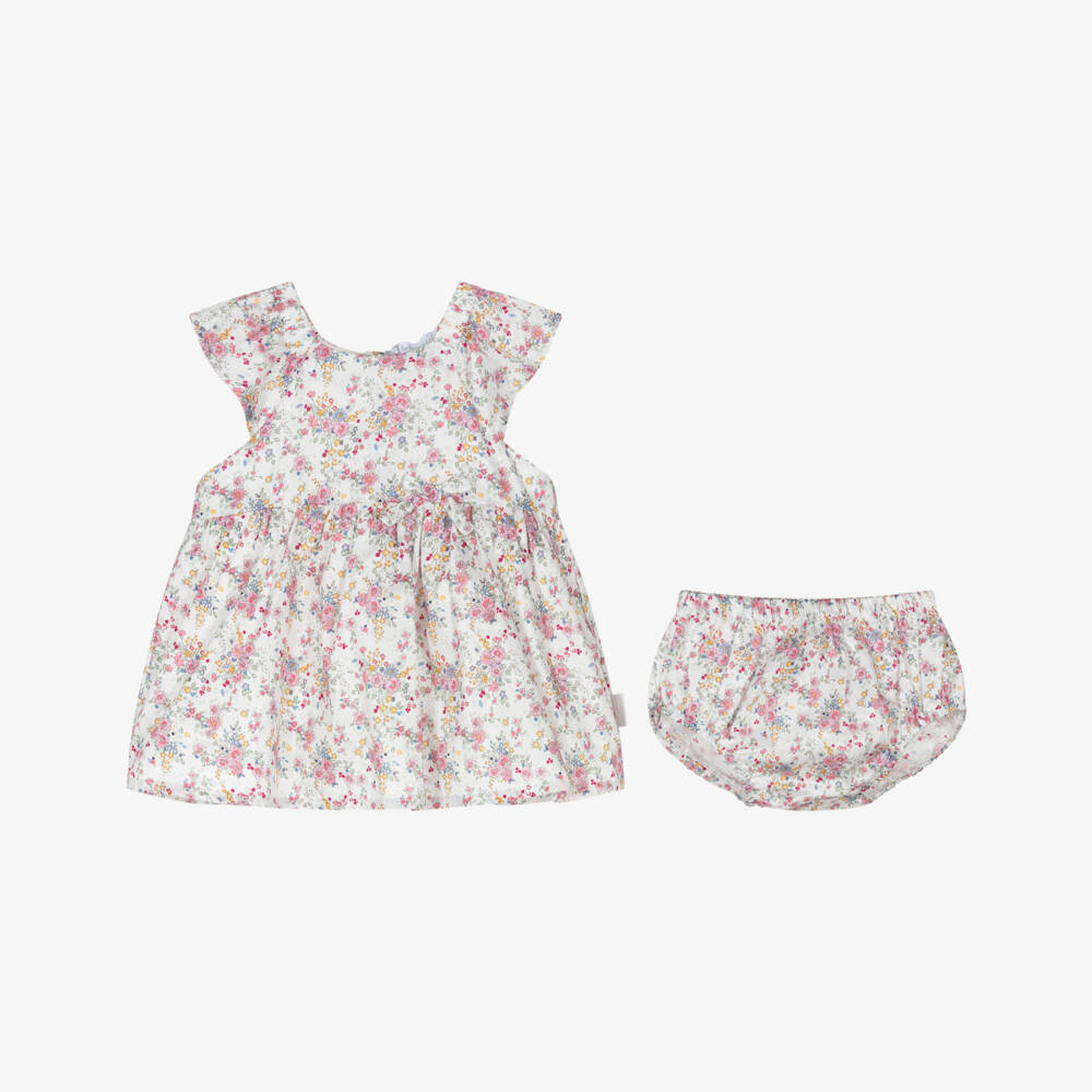 Tutto Piccolo-Girls Ivory & Pink Floral Cotton Dress  | Childrensalon
