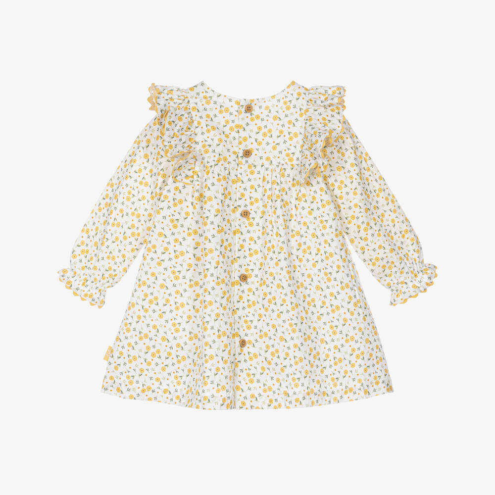 Tutto Piccolo-Girls Ivory & Yellow Floral Print Cotton Dress Set | Childrensalon