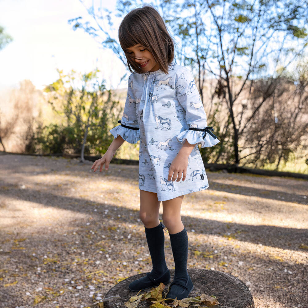 Tutto Piccolo-طقم فستان وجوارب قطن لون أزرق فاتح | Childrensalon