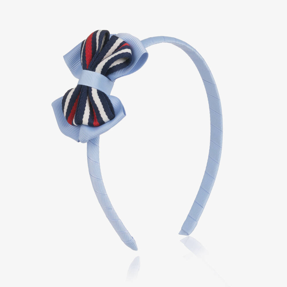 Tutto Piccolo-Girls Pale Blue Hairband with Stripped Bow | Childrensalon