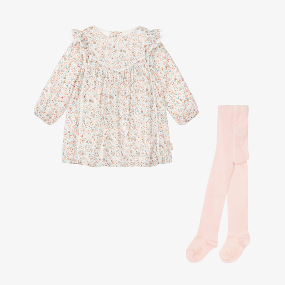 Tutto Piccolo-Girls Pale Pink & Blue Floral Dress Set | Childrensalon