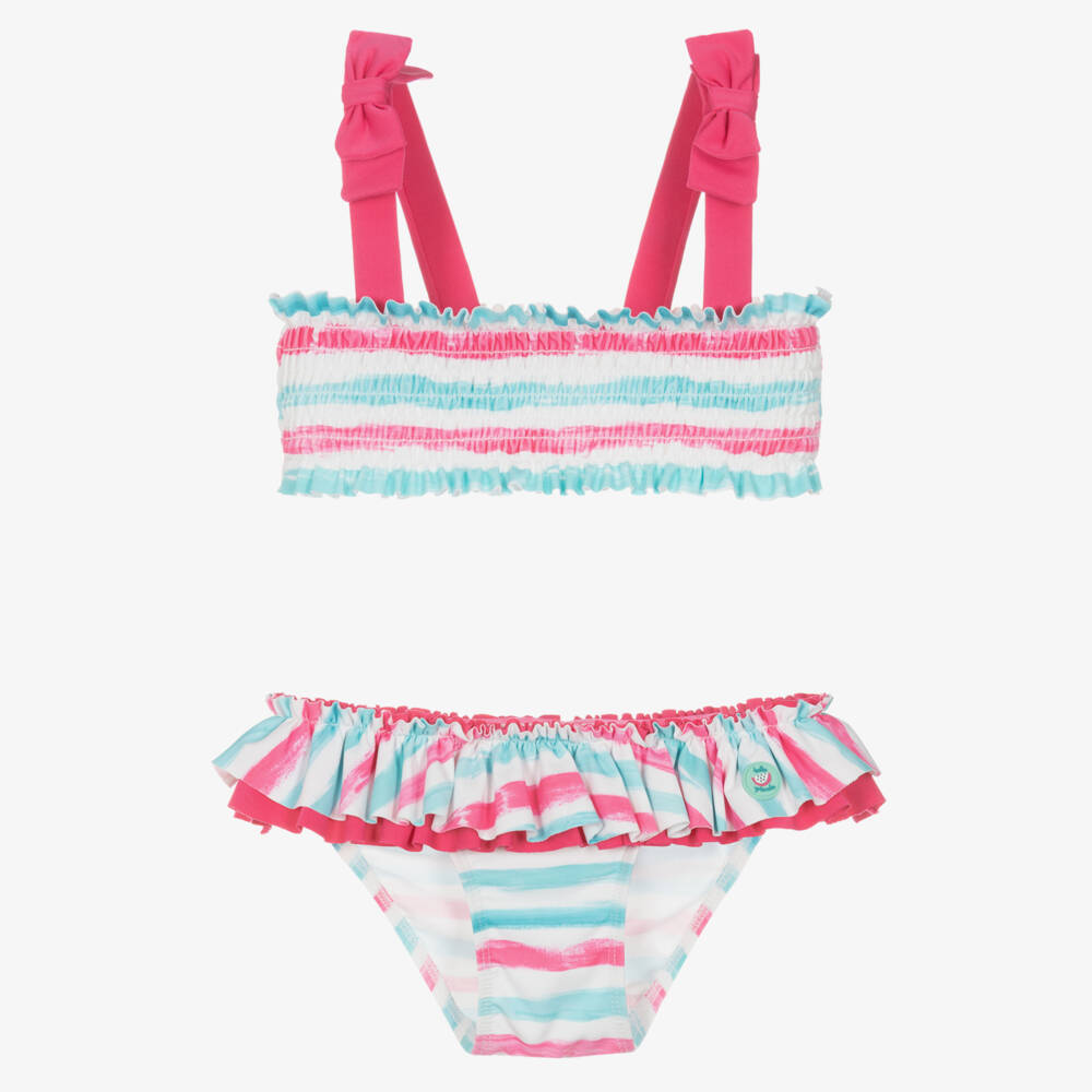 Tutto Piccolo-Girls Pink & Blue Shirred Bikini | Childrensalon