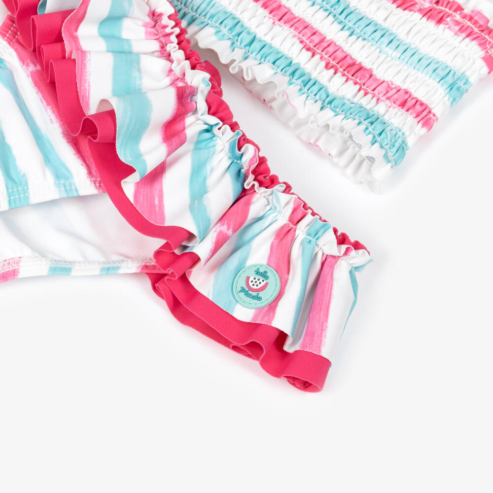 Tutto Piccolo-Girls Pink & Blue Shirred Bikini | Childrensalon