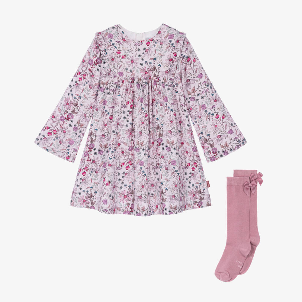 Tutto Piccolo-Girls Pink Floral Dress & Socks Set | Childrensalon