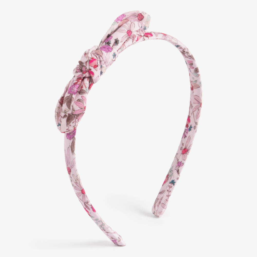 Tutto Piccolo-Girls Pink Floral Print Bow Hairband | Childrensalon