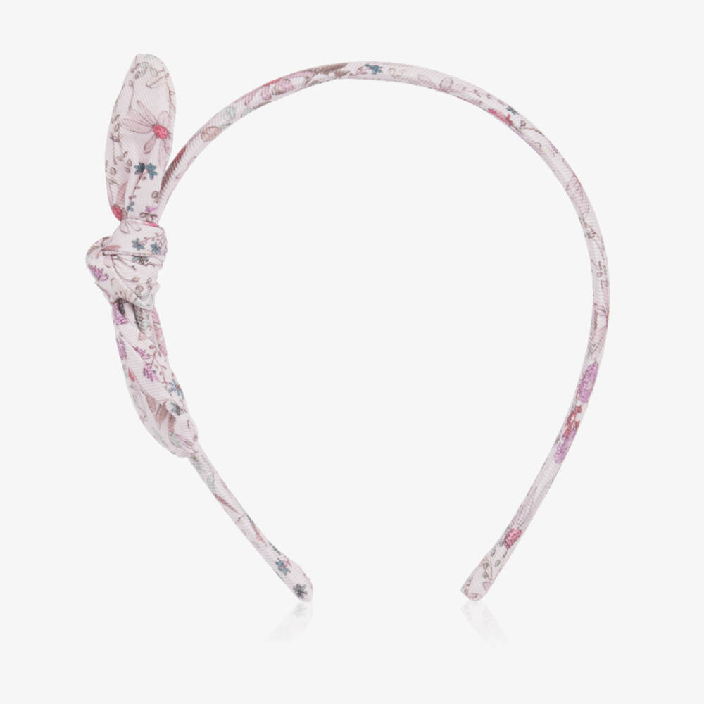 Tutto Piccolo-Girls Pink Floral Print Bow Hairband | Childrensalon