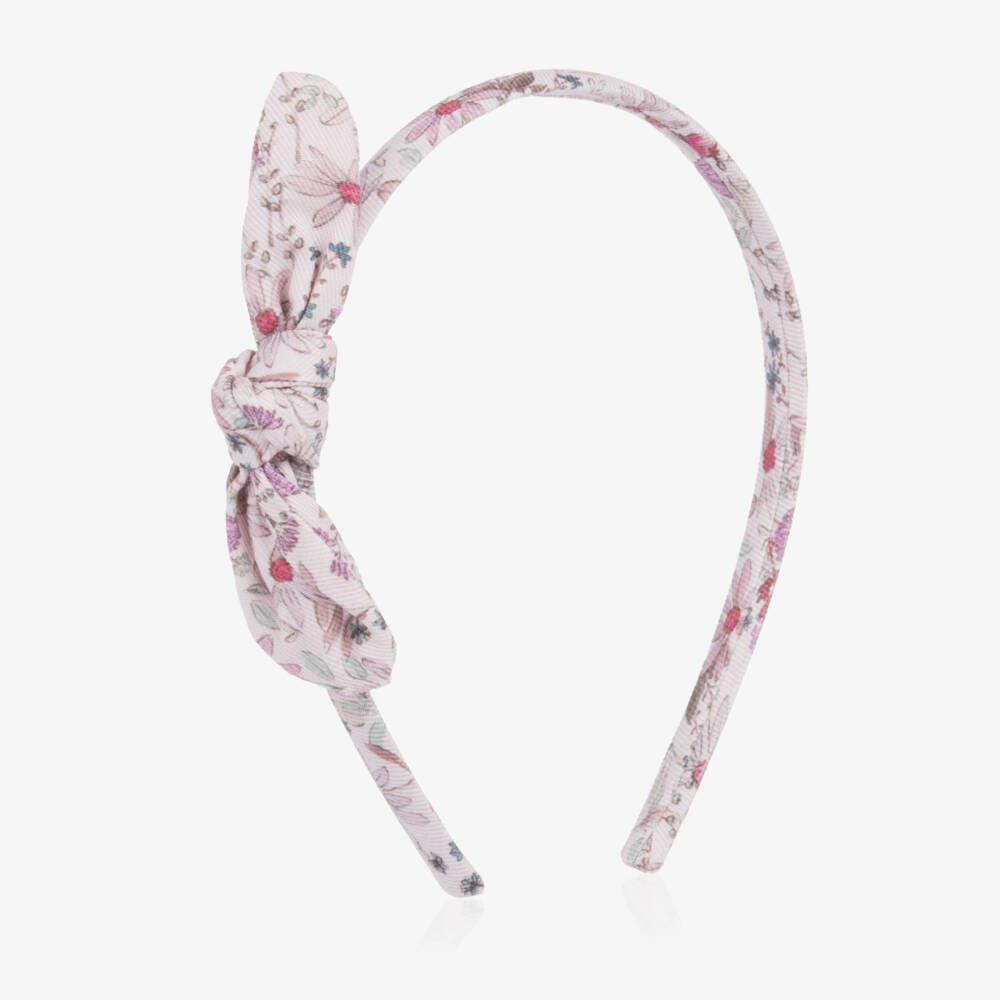 Tutto Piccolo-Girls Pink Floral Print Bow Hairband | Childrensalon