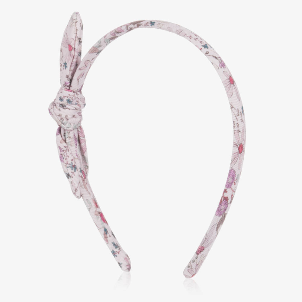 Tutto Piccolo-Girls Pink Floral Print Bow Hairband | Childrensalon