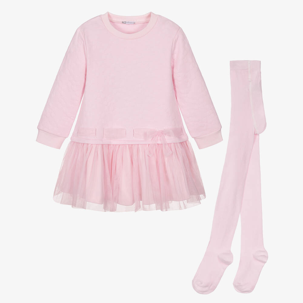 Tutto Piccolo-Girls Pink Flower Jersey & Tulle Dress Set | Childrensalon