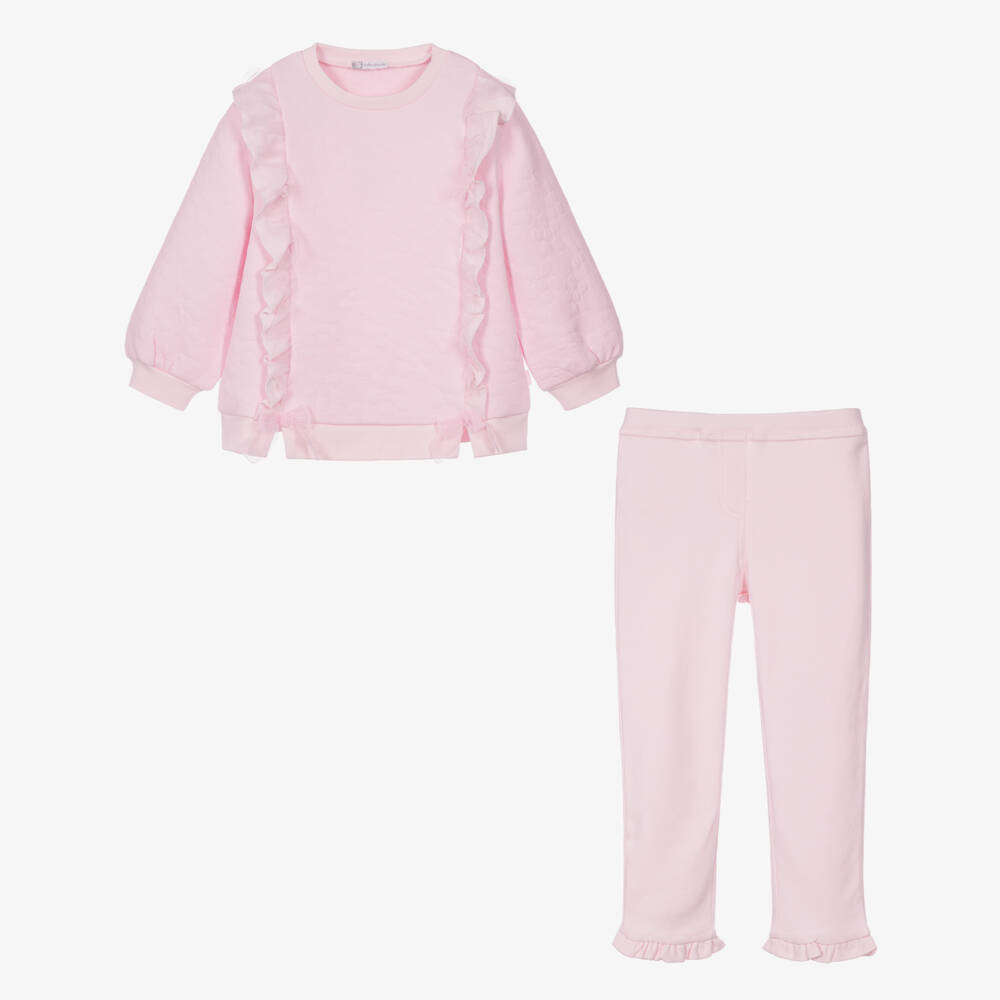 Tutto Piccolo-Girls Pink Flower Leggings Set with Ruffles | Childrensalon