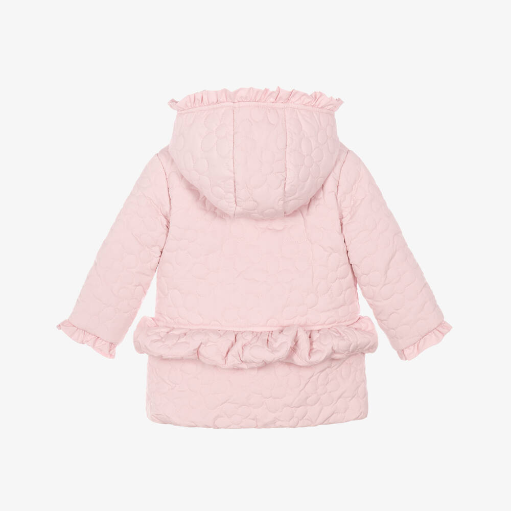 Tutto Piccolo-Girls Pink Flower Quilted Hooded Coat | Childrensalon