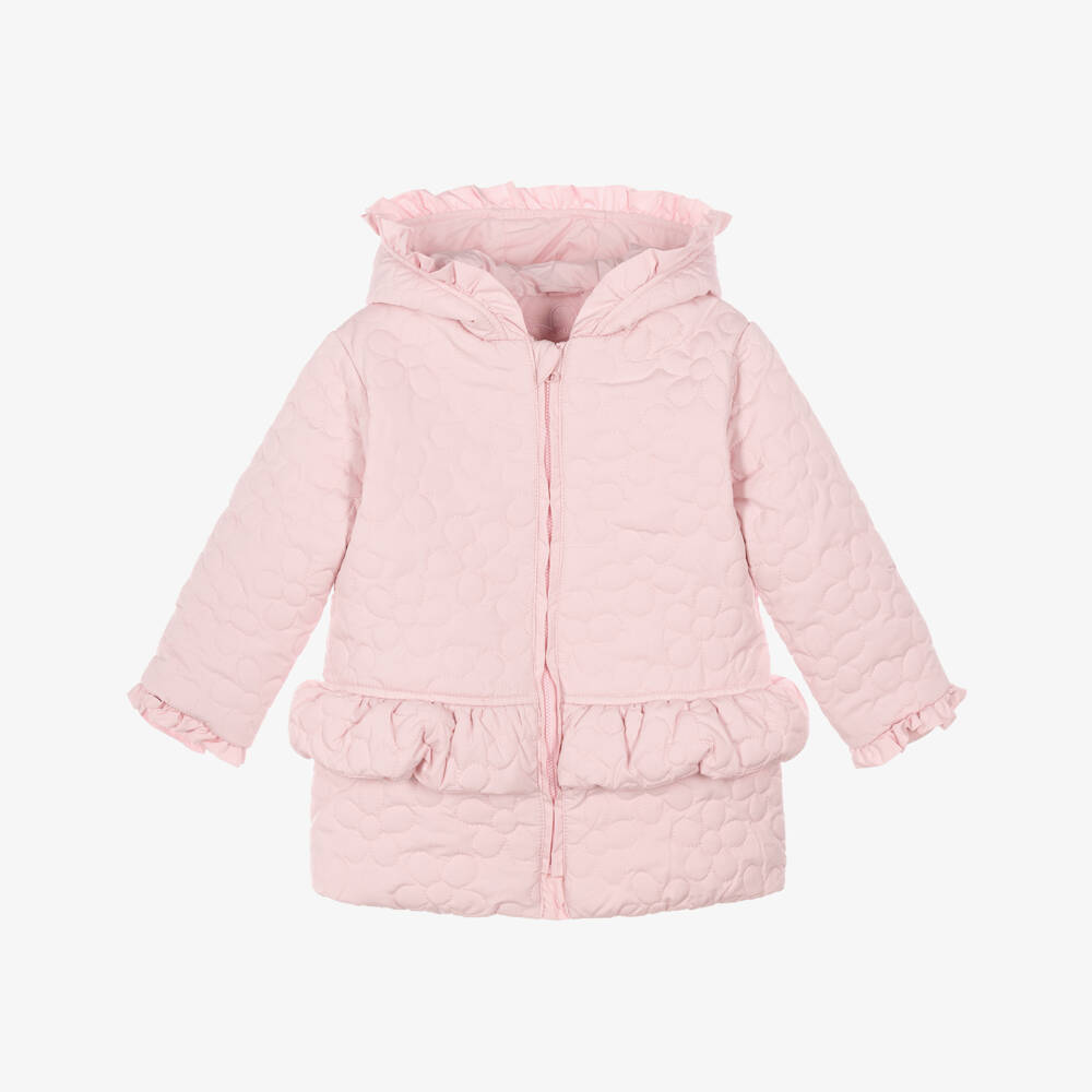 Tutto Piccolo-Girls Pink Flower Quilted Hooded Coat | Childrensalon