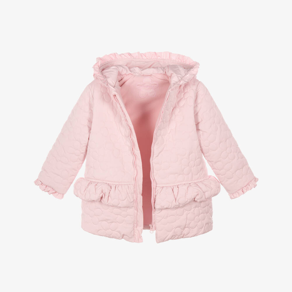 Tutto Piccolo-Girls Pink Flower Quilted Hooded Coat | Childrensalon