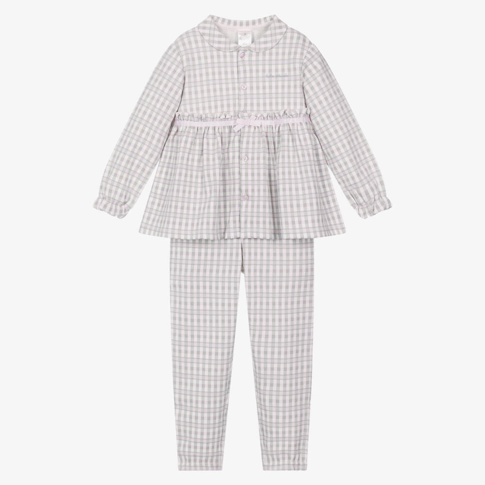Tutto Piccolo-Girls Pink & Grey Check Cotton Pyjamas | Childrensalon