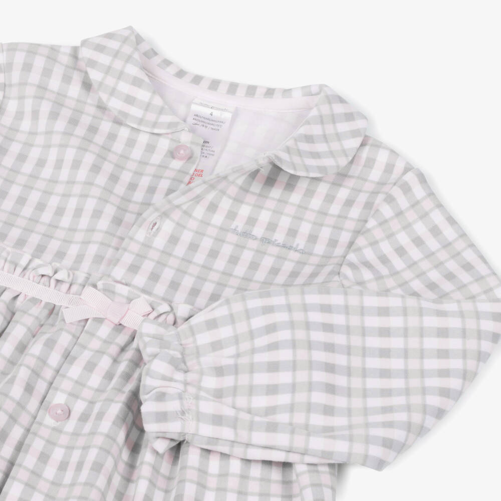 Tutto Piccolo-Girls Pink & Grey Check Cotton Pyjamas | Childrensalon
