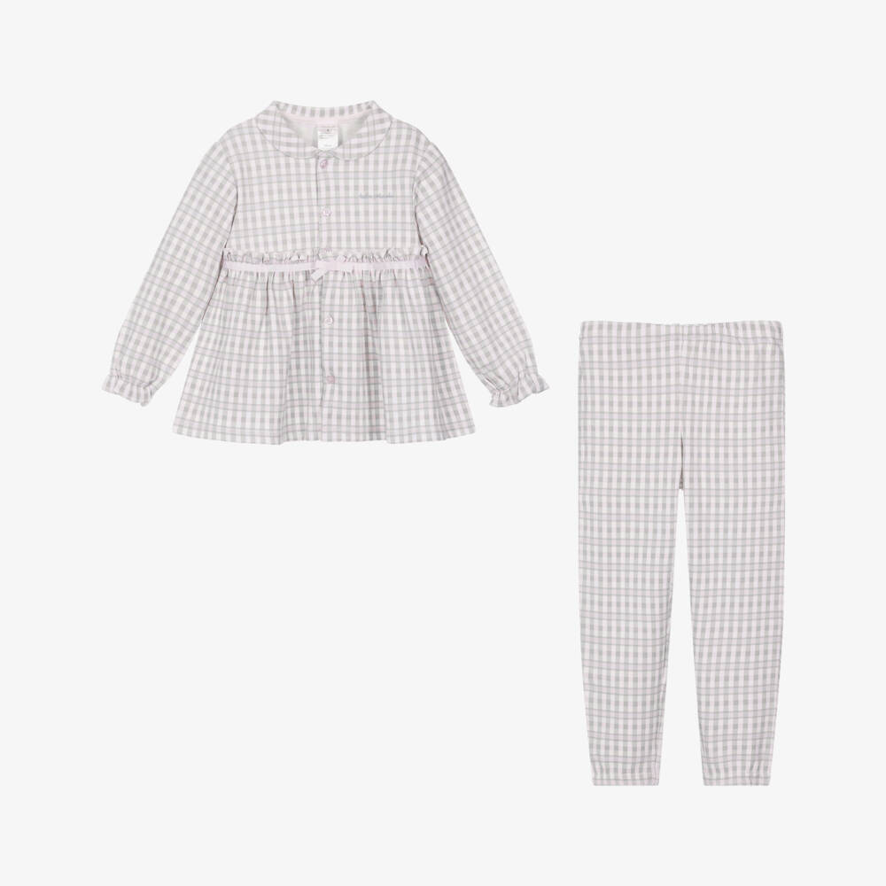Tutto Piccolo-Girls Pink & Grey Check Cotton Pyjamas | Childrensalon