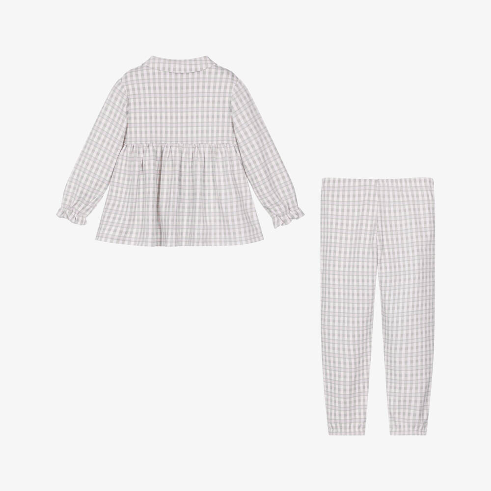 Tutto Piccolo-Girls Pink & Grey Check Cotton Pyjamas | Childrensalon