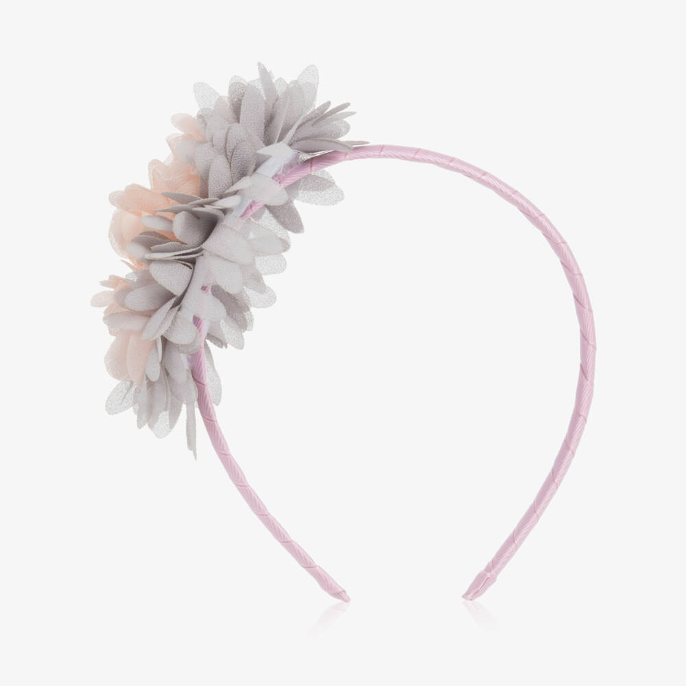 Tutto Piccolo-Girls Pink & Grey Flower Hairband | Childrensalon