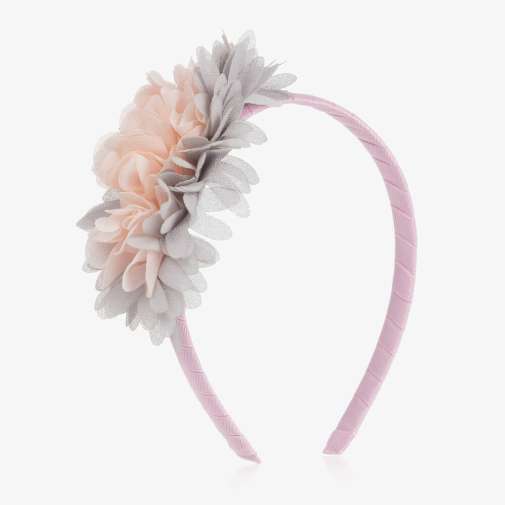 Tutto Piccolo-Girls Pink & Grey Flower Hairband | Childrensalon