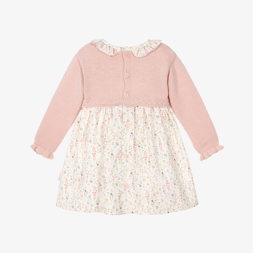 Tutto Piccolo-Girls Pink Knit & Floral Dress Set with Tights | Childrensalon