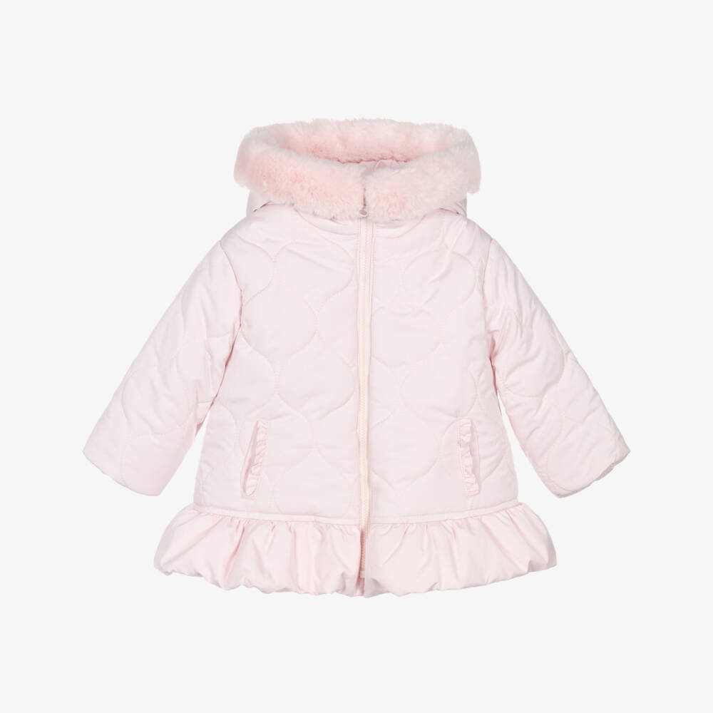 Tutto Piccolo-Girls Pink Quilted Hooded Coat with Faux Fur Trim | Childrensalon