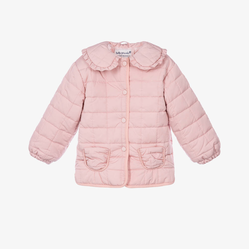 Tutto Piccolo-Girls Pink Quilted Jacket with Collar | Childrensalon