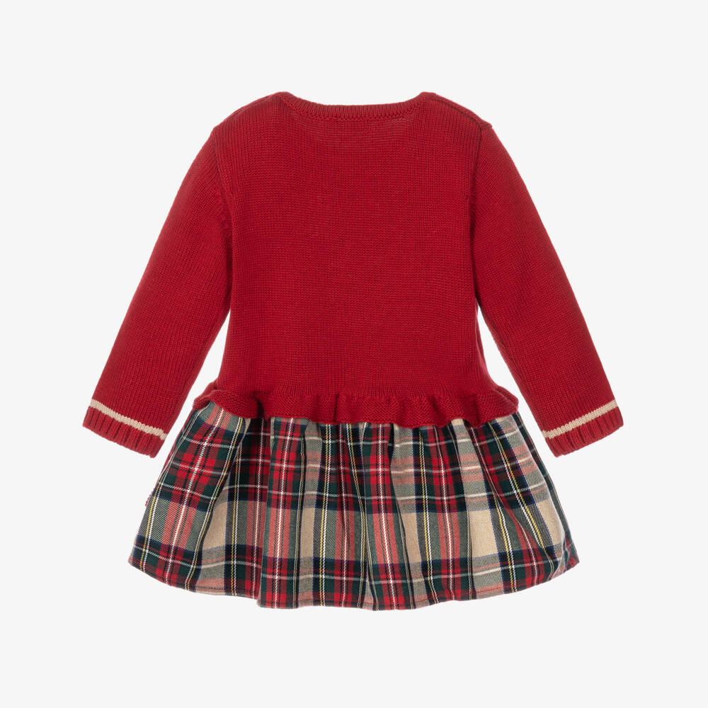 Tutto Piccolo-Girls Red Knit & Tartan Dress Set | Childrensalon