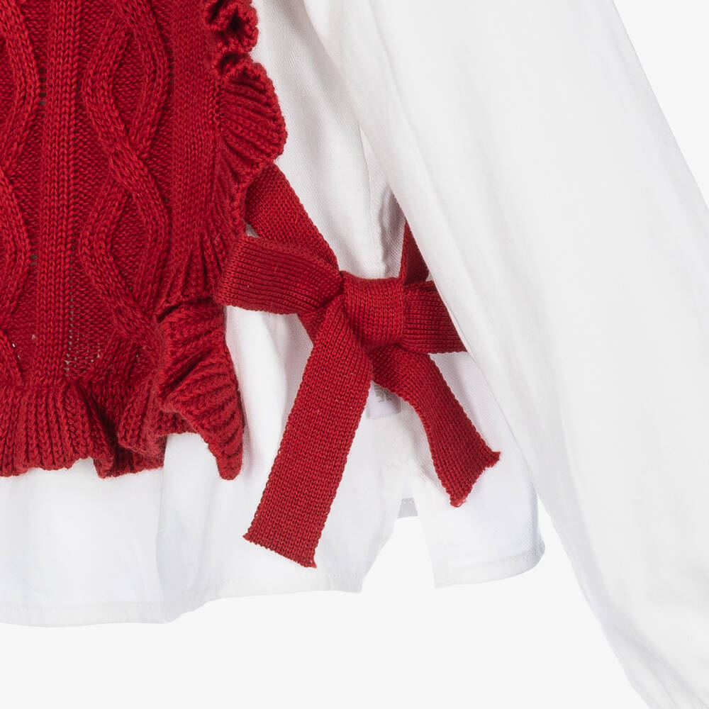 Tutto Piccolo-Girls Red Tartan Check Skirt Set | Childrensalon