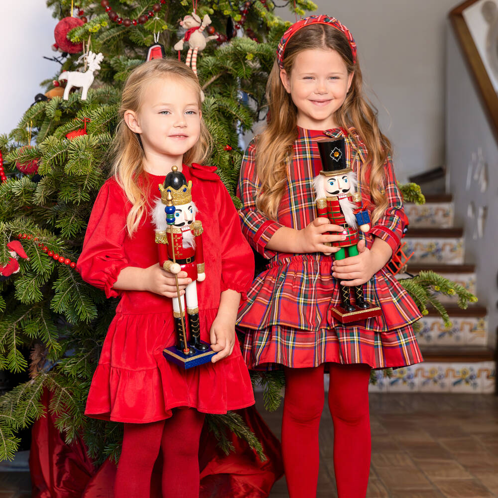 Tutto Piccolo-Girls Red Tartan Cotton Twill Dress & Tights | Childrensalon