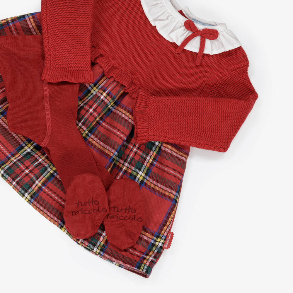 Tutto Piccolo-Girls Red Tartan Dress & Tights Set | Childrensalon