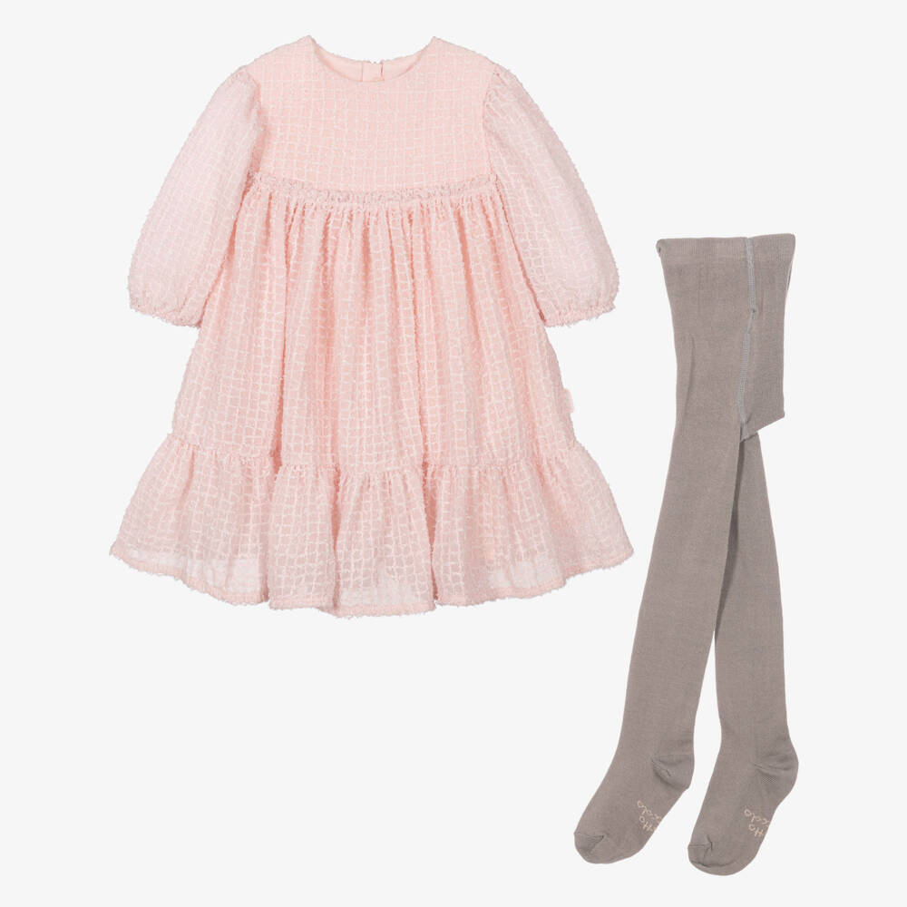 Tutto Piccolo-Girls Shimmery Pink Dress & Tights Set | Childrensalon