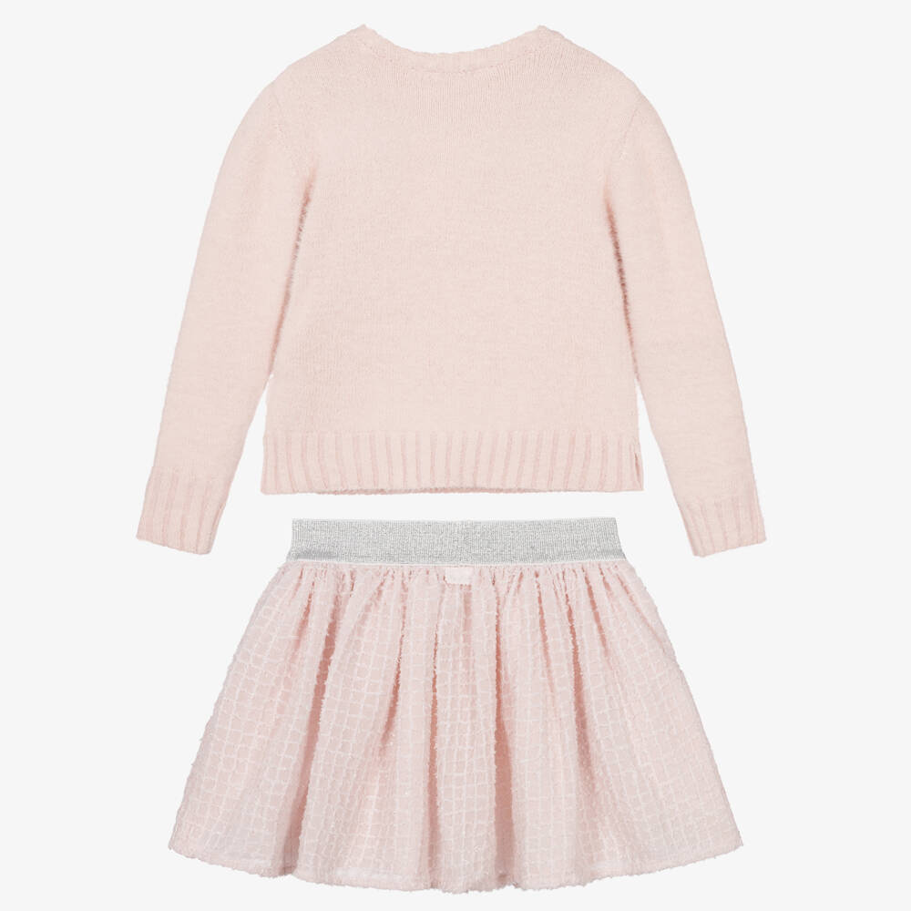 Tutto Piccolo-Girls Shimmery Pink Sweater & Skirt Set | Childrensalon