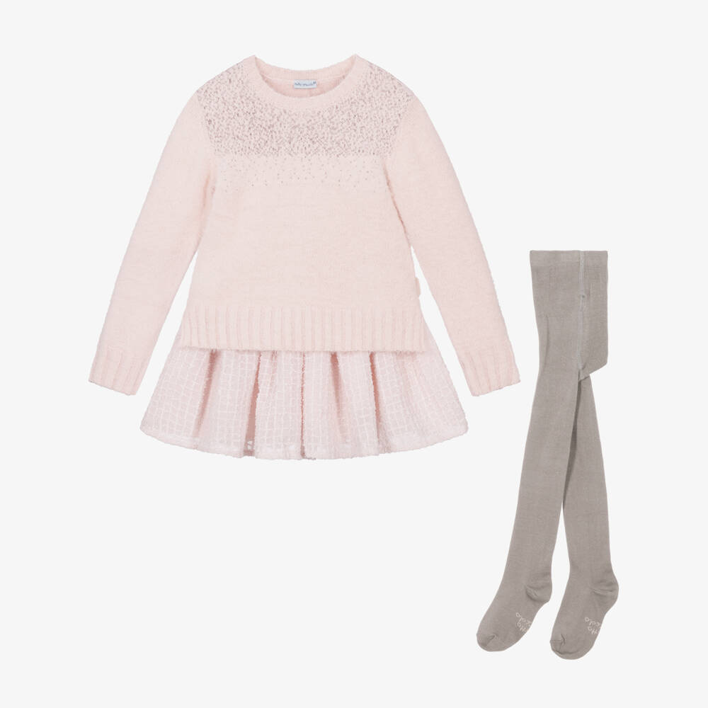 Tutto Piccolo-Girls Shimmery Pink Sweater & Skirt Set | Childrensalon