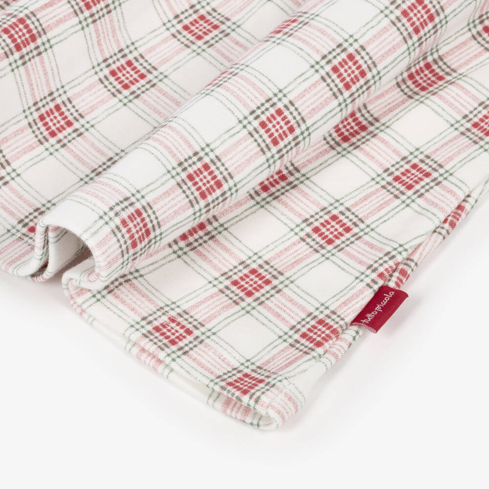 Tutto Piccolo-Girls White & Red Check Cotton Jersey Dress Set | Childrensalon