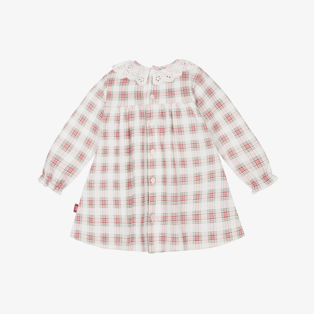 Tutto Piccolo-Girls White & Red Check Cotton Jersey Dress Set | Childrensalon