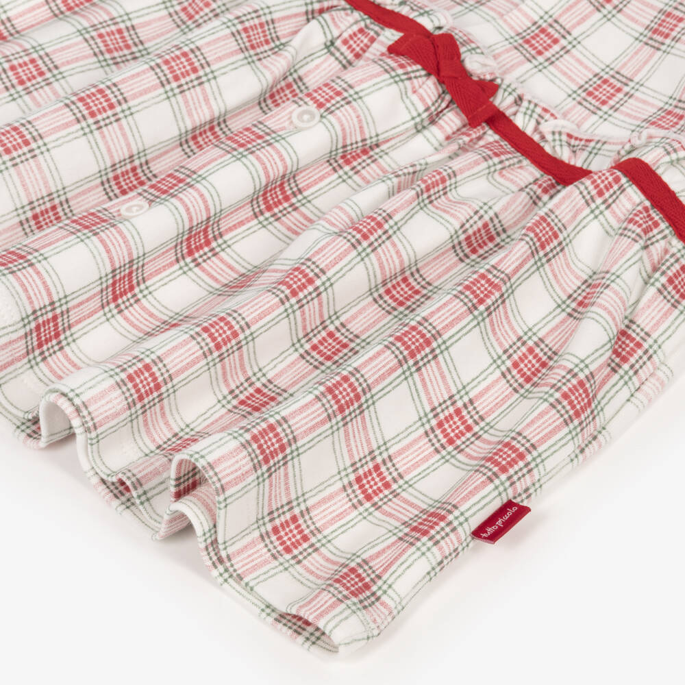 Tutto Piccolo-Girls White & Red Check Cotton Jersey Pyjamas | Childrensalon