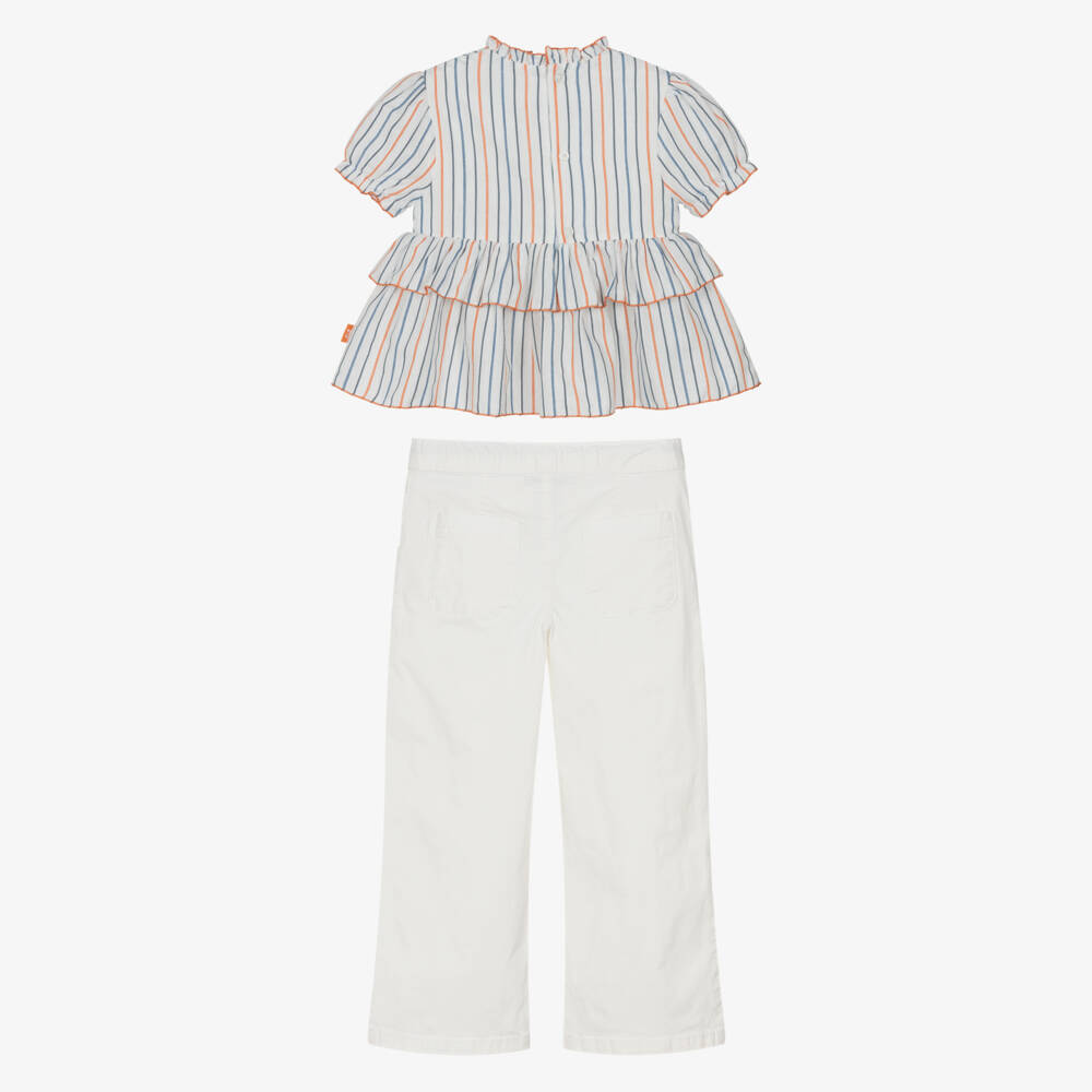Tutto Piccolo-Girls White Sailor-Style Trouser Set with Striped Top | Childrensalon