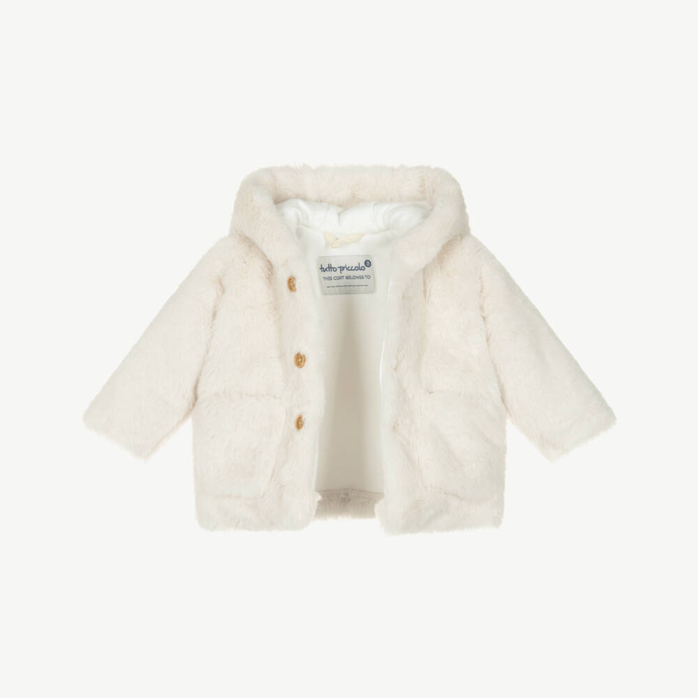 Tutto Piccolo-Ivory Faux Fur Hooded Jacket | Childrensalon