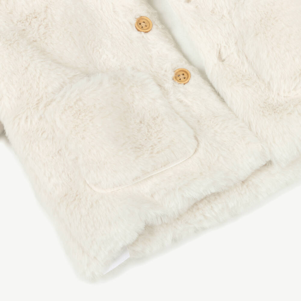 Tutto Piccolo-Ivory Faux Fur Hooded Jacket | Childrensalon