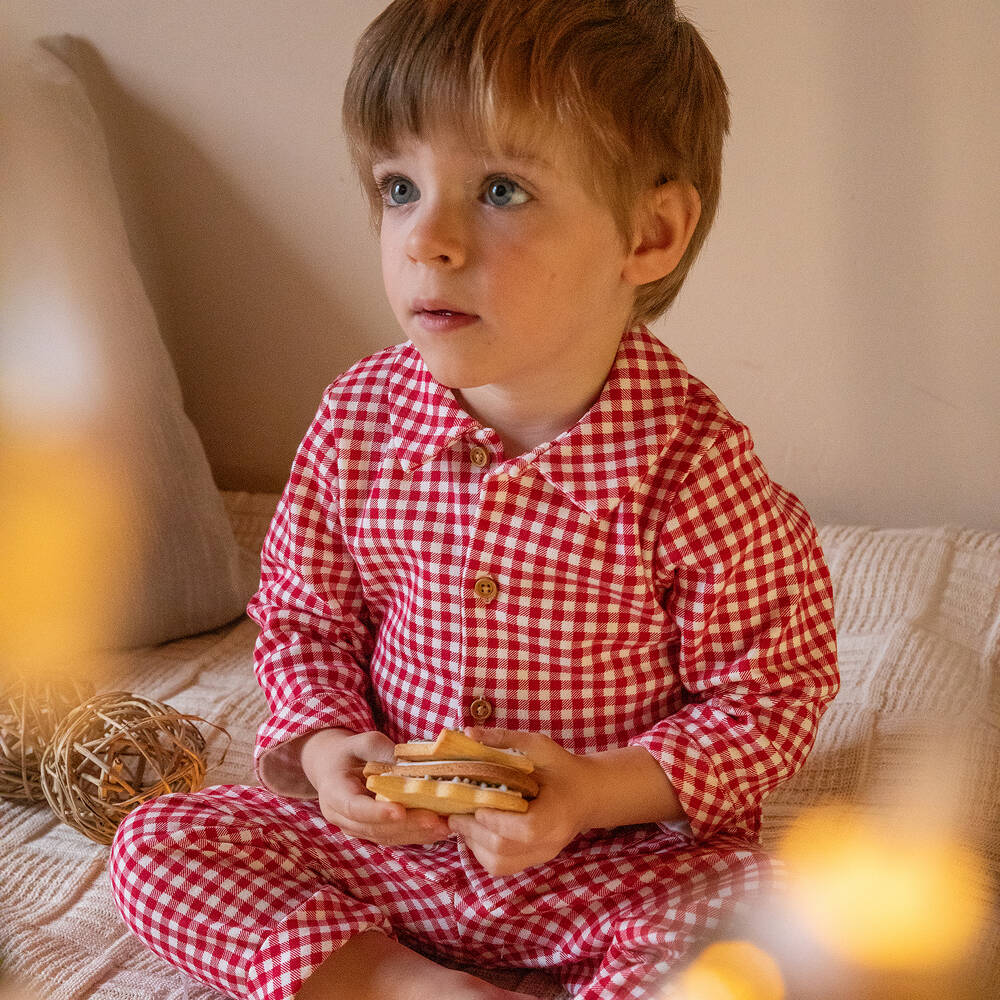 Tutto Piccolo-بيجاما كاروهات قطن لون أحمر | Childrensalon