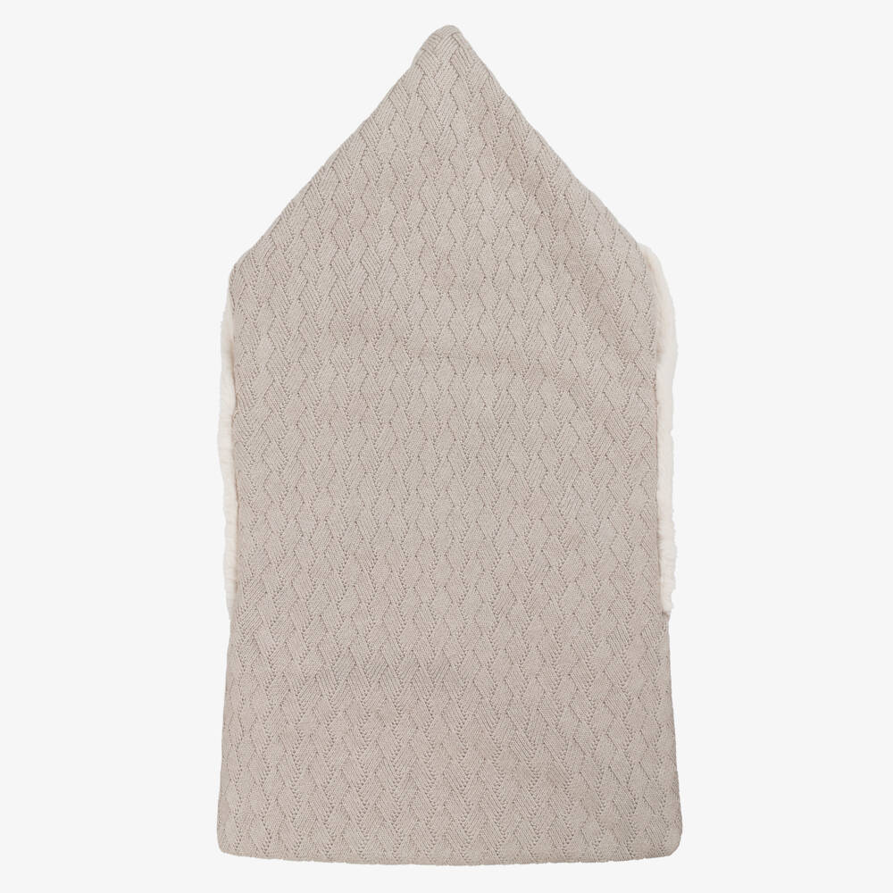 Tutto Piccolo-Taupe Cotton Knit Baby Nest with Faux Fur Lining (80cm) | Childrensalon