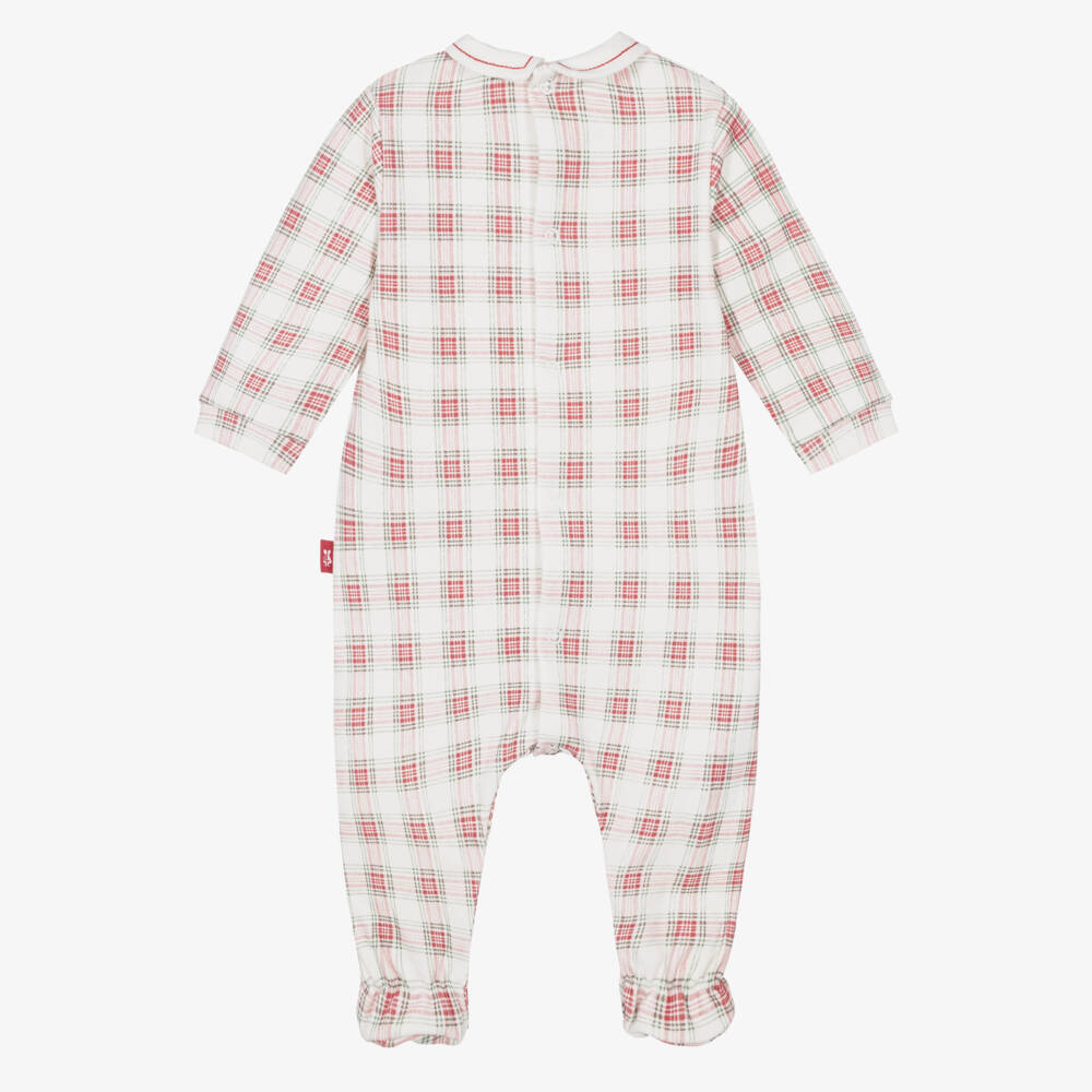 Tutto Piccolo-White & Red Check Cotton Jersey Babygrow | Childrensalon