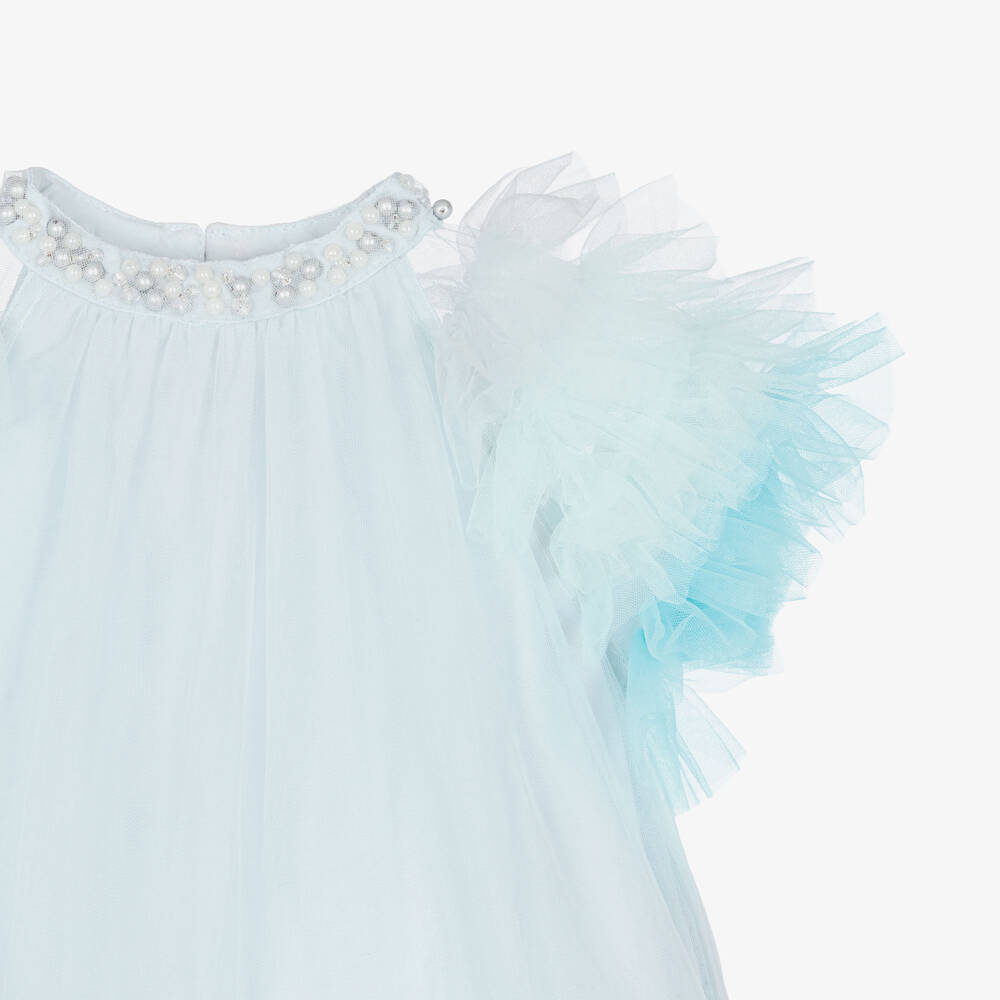 Tutu du Monde-Baby Girls Blue Tulle Dress with Beaded Neckline | Childrensalon