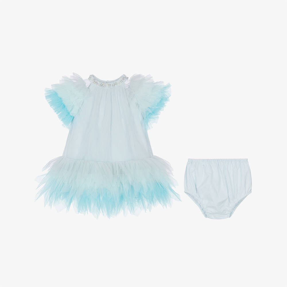 Tutu du Monde-Baby Girls Blue Tulle Dress with Beaded Neckline | Childrensalon