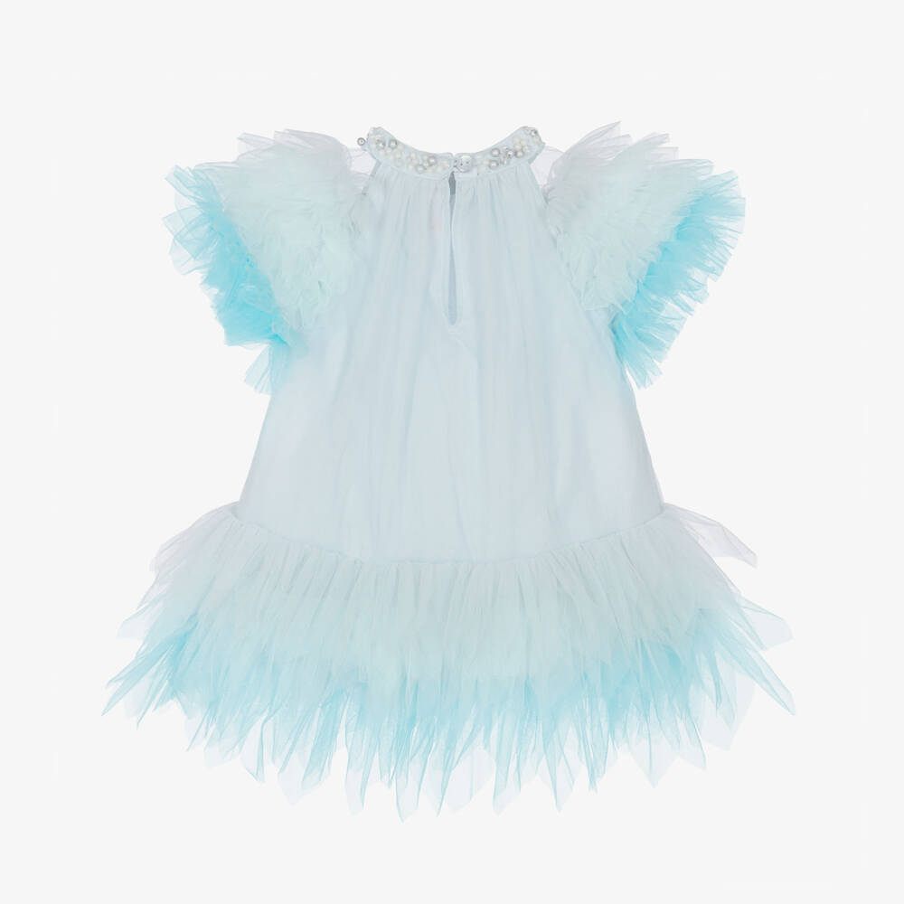 Tutu du Monde-Baby Girls Blue Tulle Dress with Beaded Neckline | Childrensalon