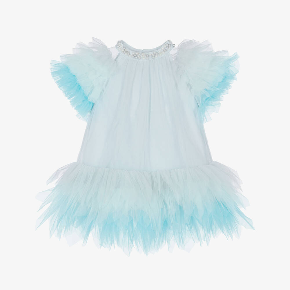 Tutu du Monde-Baby Girls Blue Tulle Dress with Beaded Neckline | Childrensalon