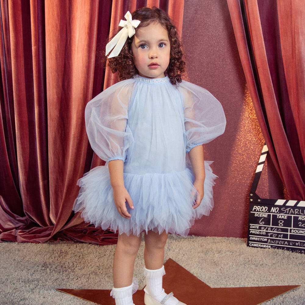 Tutu du Monde-Baby Girls Blue Tulle Dress with Pearl & Diamanté Trim | Childrensalon
